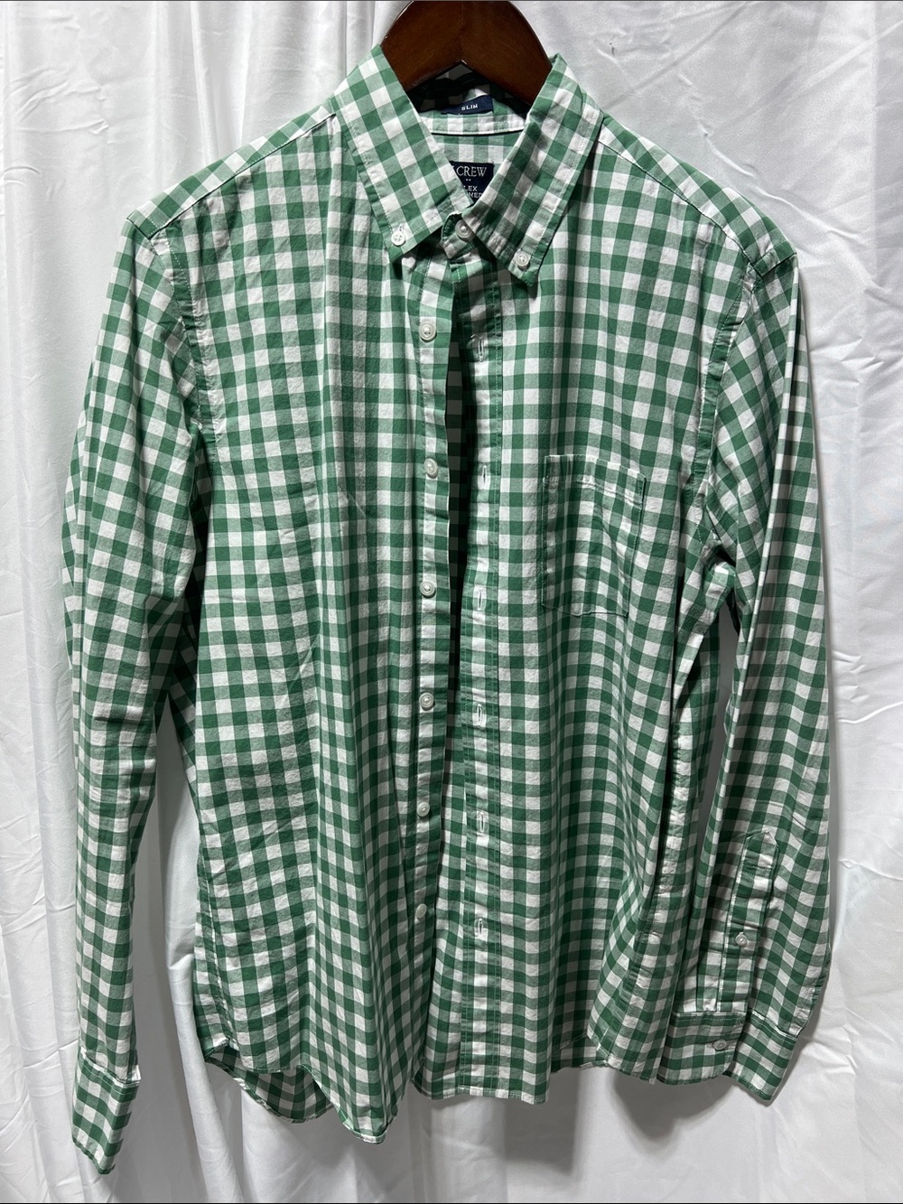 J. Crew Green and White Gingham Button-Down Shirt